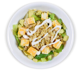 Chicken Taco Salad with Cubed Cheese and Ranch Dressing - Isolated