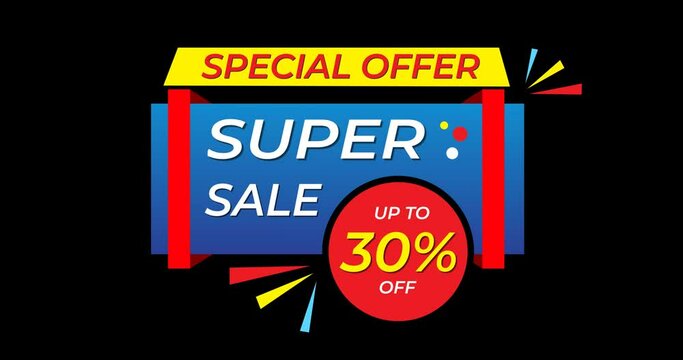 Special offer super sale, up to 50% OFF sticker animation. Campaign price tag. The big sale online shopping. Motion Graphic on the black background alpha channel.