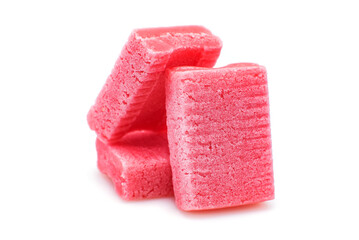 Chewing gum with strawberry flavor on a white background. Chewing gum isolate closeup