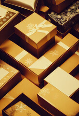 Christmas gift boxes on the floor. Christmas gift