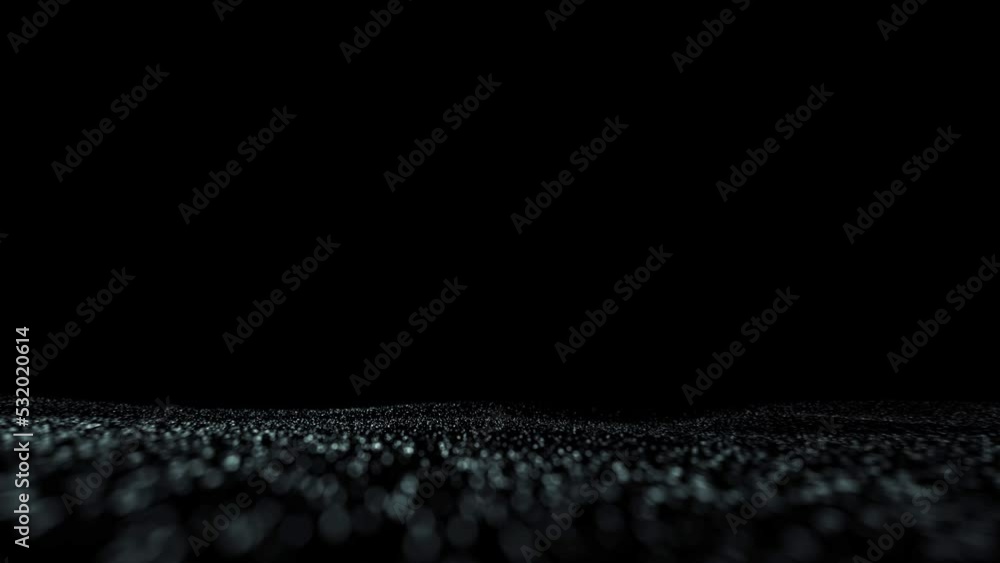 Poster digital dotted waves endless flying towards the camera, looped copy space animation background.