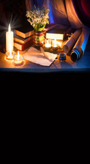 Still life with a bouquet and an old book