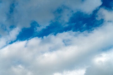 Cyclone in the sky. The movement of clouds in the blue sky. snow white clouds