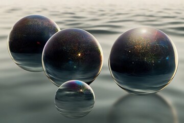 3d render of a sphere, surreal geometric illustration, globes, concept art background, dream, imagination, magic, surrealism