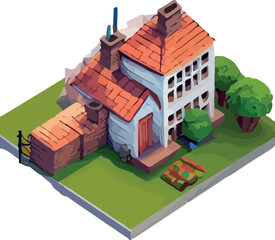 isometric image of a private house. low poly style 