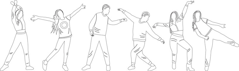 people dancing sketch ,contour on white background isolated