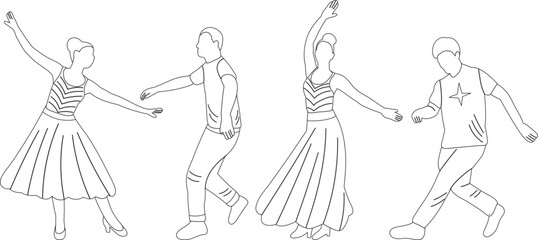people dancing sketch ,contour on white background isolated vector