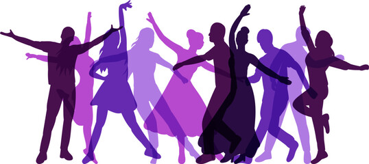 silhouette disco dancing people on white background vector