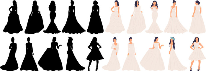 set of bride with silhouette isolated vector