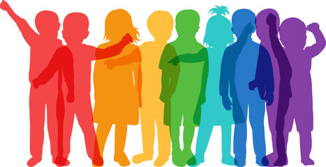 silhouette crowd of children on white background isolated