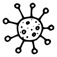 Vector virus of the red coronavirus. Hand-drawn microbe of a round shape with rays and dots texture in a flat style. isolated element on a white background for a design template