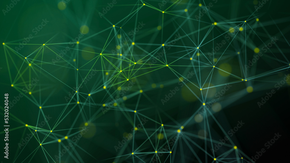 Poster visualization of big data. the concept of network connectivity . abstract green background with line