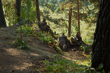 Stone pyramids laid out by tourists in the Karelian forest.