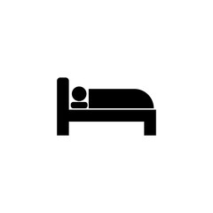 Sleeping, Man Sleep in Bed, Hospital. Flat Vector Icon illustration. Simple black symbol on white background. Sleeping, Man Sleep in Bed, Hospital sign design template for web and mobile UI element.