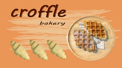 Croffle Croissant waffle,Dessert South Korea. Sweet food for tea. Simple cooking.