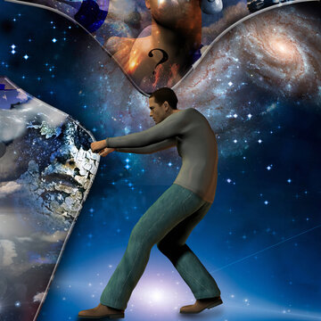 Man stretches space time to show power beneath