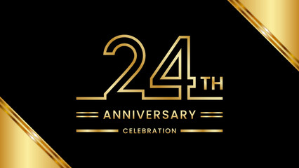 24th Anniversary Celebration with golden text, Golden anniversary vector template