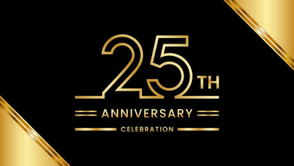 25th Anniversary Celebration with golden text, Golden anniversary vector template