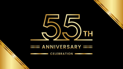 55th Anniversary Celebration with golden text, Golden anniversary vector template
