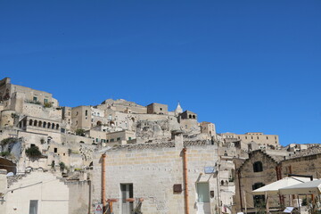 The old town of Matera under a blue sky, Italy