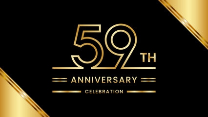 59th Anniversary Celebration with golden text, Golden anniversary vector template