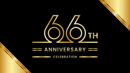 66th Anniversary Celebration with golden text, Golden anniversary vector template