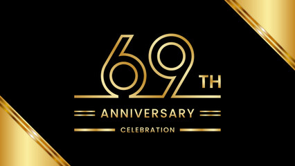 69th Anniversary Celebration with golden text, Golden anniversary vector template