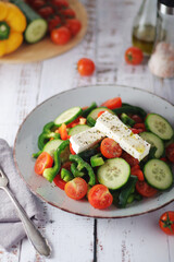 Traditional Greek salad on the plate