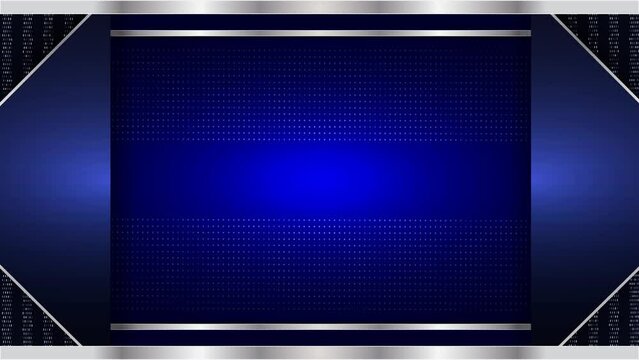 gate open and close motion graphic animation, blue background, silver frame design and texture pattern, suitable for intro video, greeting card template, etc.