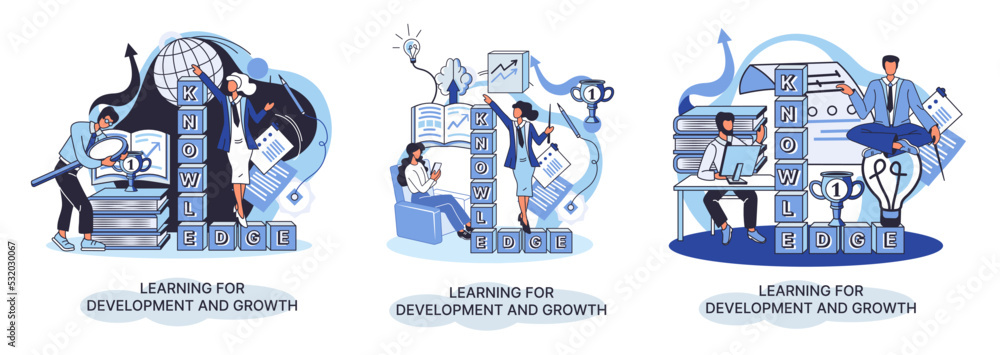 Poster learning development and growth. self-learning metaphor, online emoloyee education distance e-learni