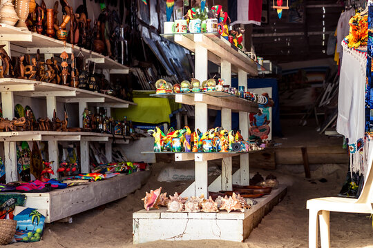 Souvenir shop on tropical beach in Dominican Republic 
