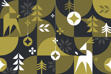 Christmas and new Year seamless geometrical pattern with deers