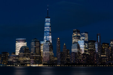 New York City skyline at night. View from Hudson river, New York, USA, America. . High quality photo