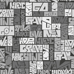 seamless pattern of drawn unique words. monochrome gray wallpaper
