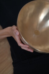 Singing copper bowl. Yoga, relaxation and meditation. Sound therapy, alternative medicine