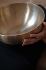 Singing copper bowl. Yoga, relaxation and meditation. Sound therapy, alternative medicine