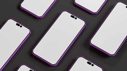 Phone with blank screen isolated on black background. Mockup and banner template for text or product. 3D Rendering