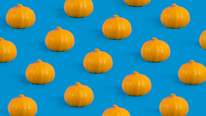 3d render of pumpkin pattern with halloween concept on blue background. 3d rendering. Holiday decoration, Halloween concept