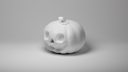 3d render of white pumpkin on white background. Smiling pumpkin character. 3d rendering. Holiday decoration, Halloween concept