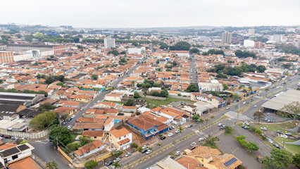 City aerial photo made with drone of a part of a small town in Brazil, selective focus, natural light.