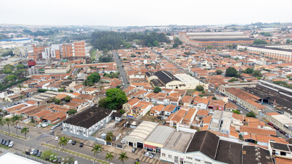 Fototapeta premium City aerial photo made with drone of a part of a small town in Brazil, selective focus, natural light.