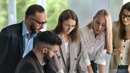 Business people partner meeting conference discussing solution brainstorming project boss at office