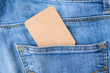 Craft label in blue jeans pocket for text, copy space