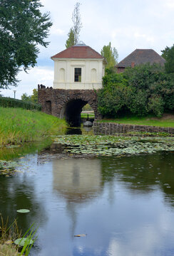 Woerlitz, Germany, historical building water bridge, english gardens
