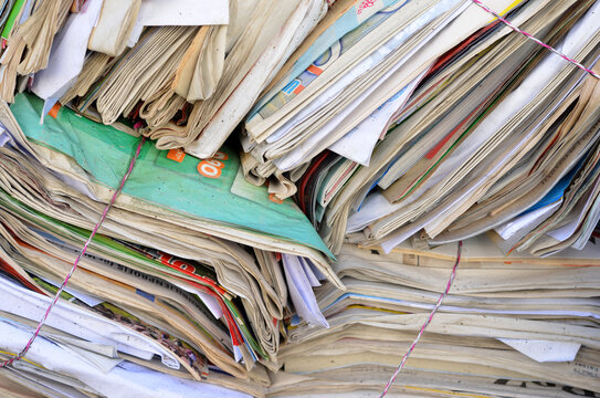 Pile of old newspapers and magazins and illustrated, journals