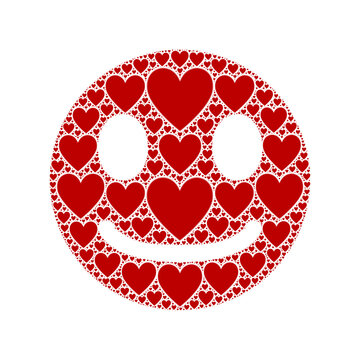 Grinning face emoji design made of red hearts. Transparent digital image,  For Special day offers, giftware, tshirt, pattern.