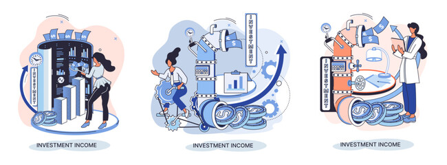 Investment, saving money and finance growth business concept metaphor. Analyzes charts and indicators of income growth. Investment income from securities and other non-commercial investments dividends