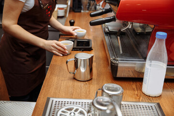 Making coffee in a coffee shop