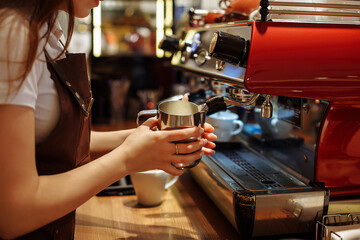 Making coffee in a coffee shop