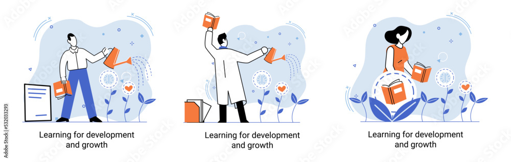 Poster learning development and growth. self-learning metaphor, online emoloyee education distance e-learni